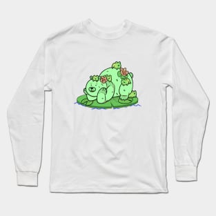 Bubbles the Bear Lounging with Frog Friends Long Sleeve T-Shirt